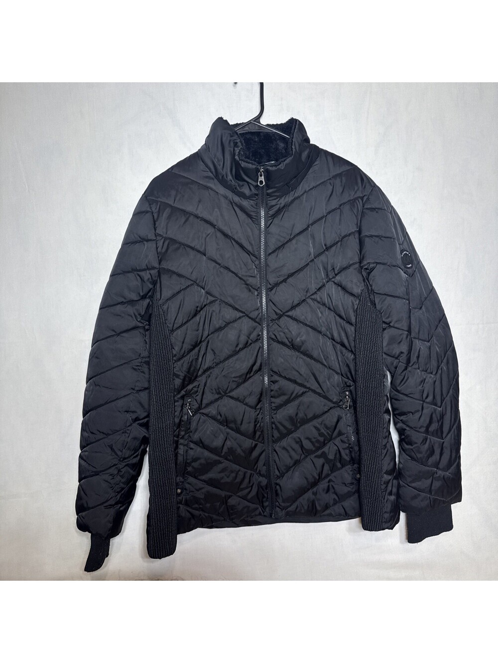 Nautica Womens 2XL XXL Black Quilted Puffer Jacket Coat Faux Fur Collar